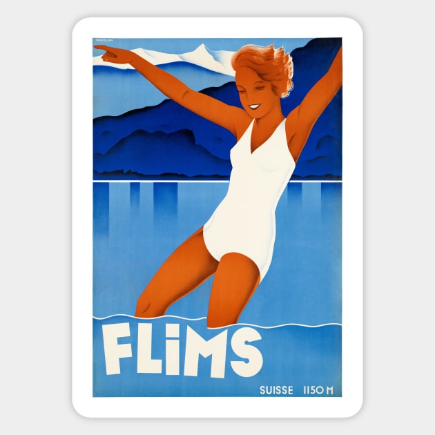 Vintage Travel Poster Switzerland Flims Sticker by vintagetreasure